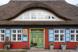 Germany, Mecklenburg-West Pomerania, Prerow, traditional house with thatched roof, cafe and culture, Christmas tree Germany, Mecklenburg-West Pomerania, Prerow, traditional house with thatched roof, cafe and culture, Christmas tree